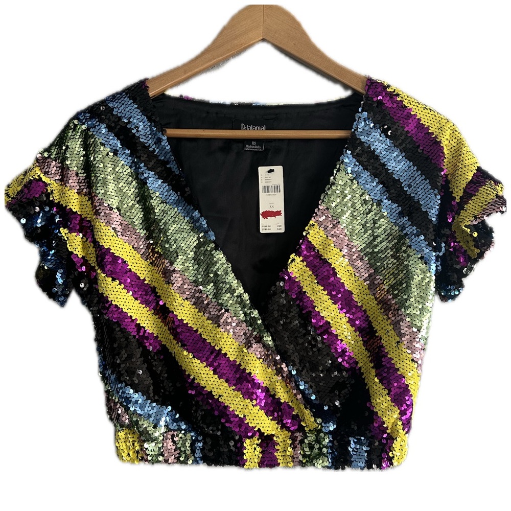NWT Anthropologie Multicolor Sequin V-Neck Crop Top - Picture 4 of 8